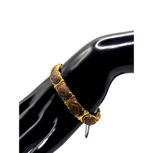 Vintage Damascene Bracelet with Safety 7.25" Gold Plated